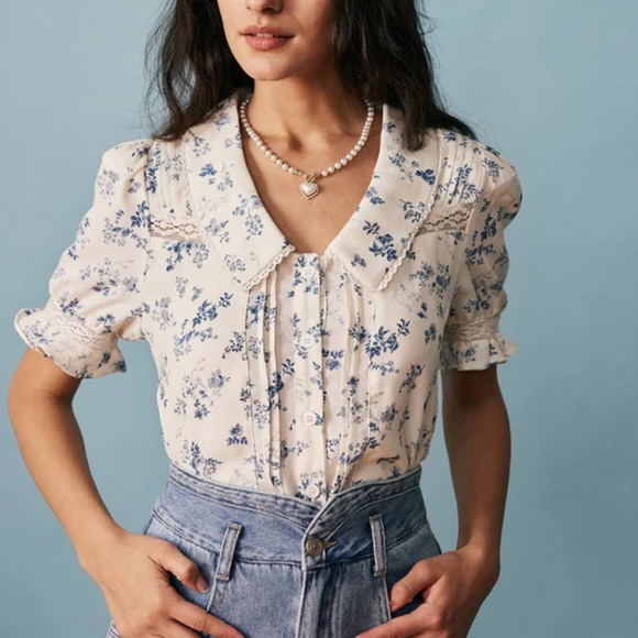 RIHOAS Tops - Rihoas / New w. tags / Small /  Lace Spliced Pleated Floral Shirt